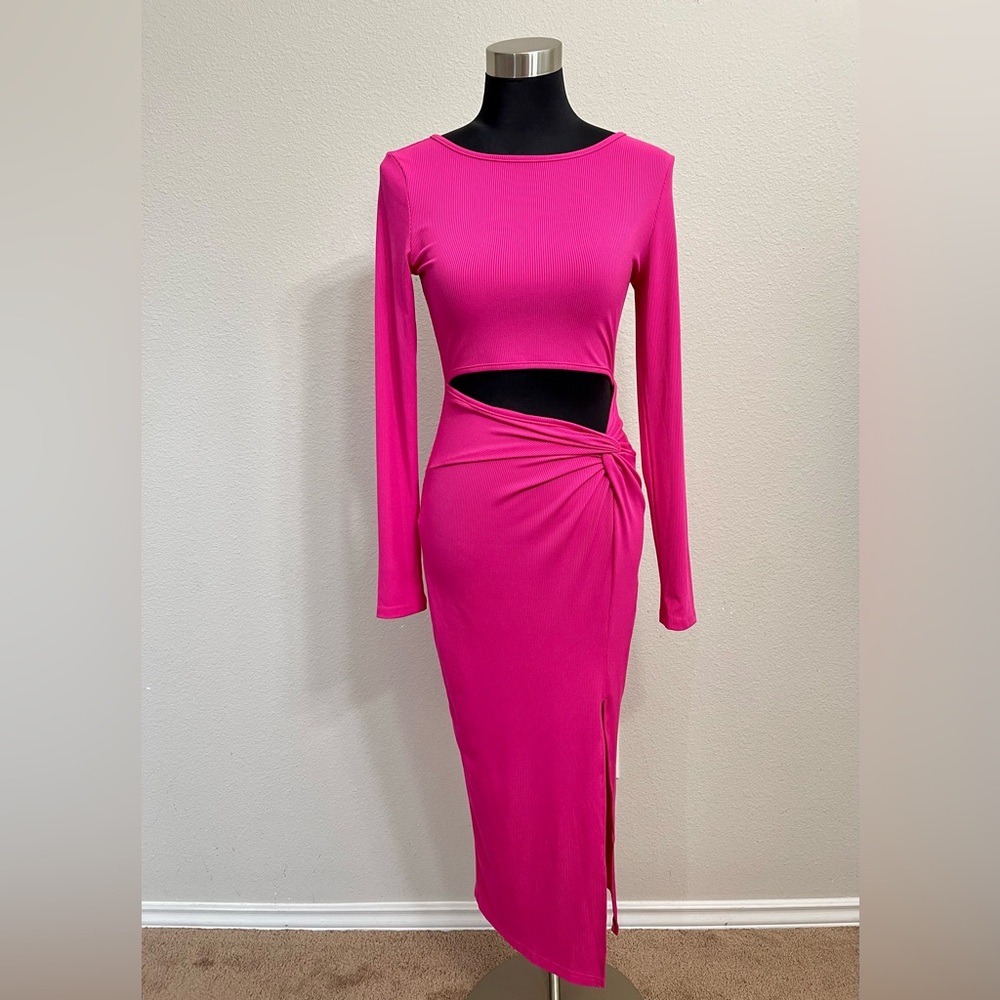 LYANER Women's Scoop Neck Cut Out Long Sleeve Split Hem Bodycon Dress Size M